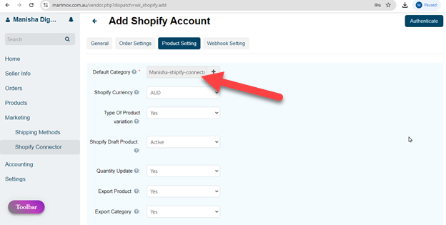 Select default category