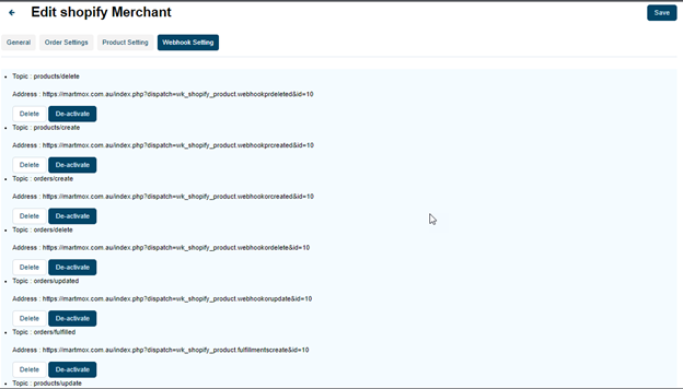 Webhook setting