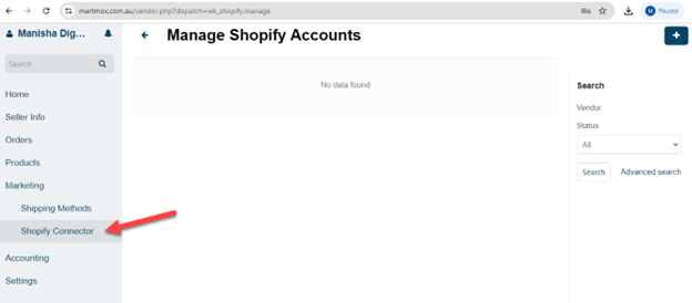 Click on Shopify connector
