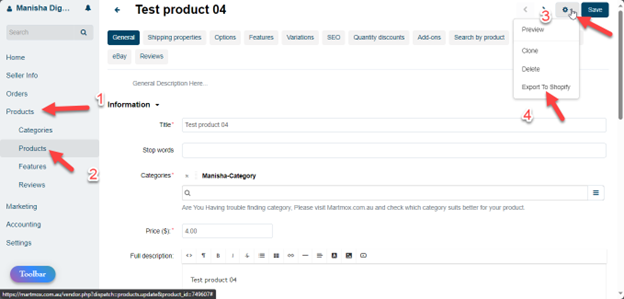 Export to Shopify
