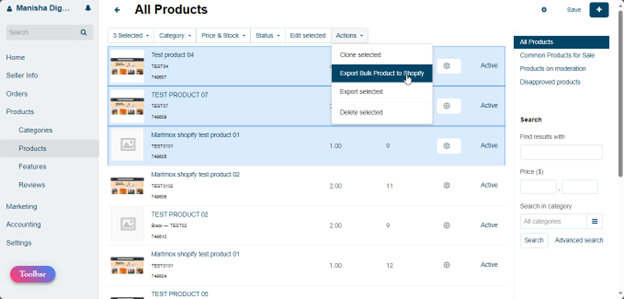 Bulk export to Shopify