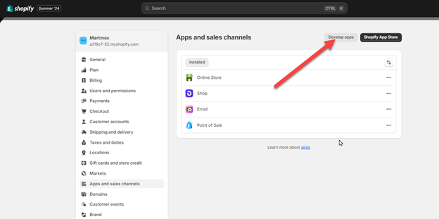 Click on develop apps